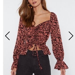 Nasty Gal ruched leopard blouse